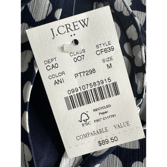 J.CREW Womens Size M White Navy Blue Pintuck Heart Print Popover Blouse Top - Picture 14 of 15